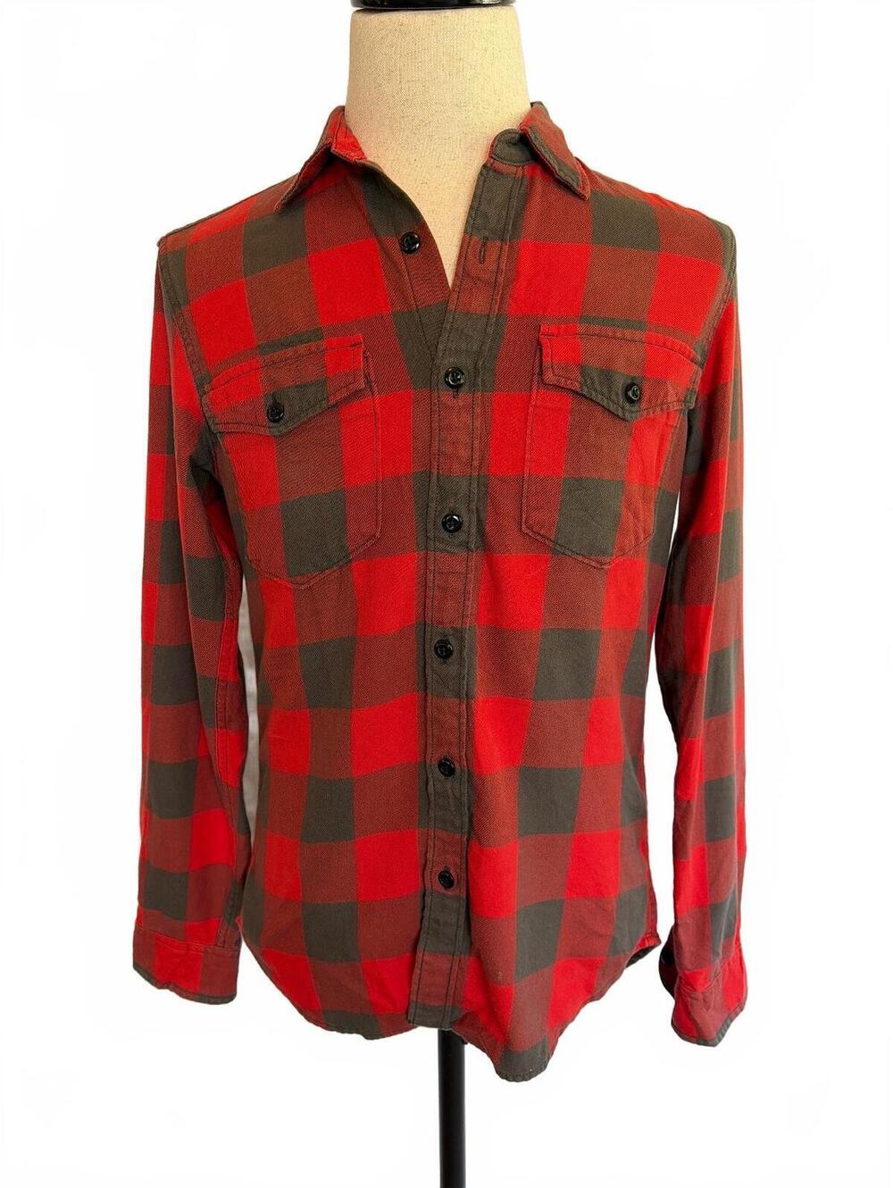 J.Crew Flannel Shirt S Slim Red Charcoal Buffalo Check Sportsman Cabincore Lodge